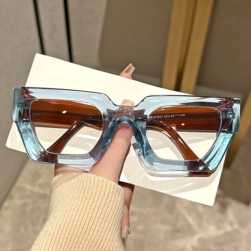 New Fashionable Thick Frame Square Glasses Daily Use Of Computer Protective Glasses Leisure Cat Eye Anti Blue Light Flat Mirror