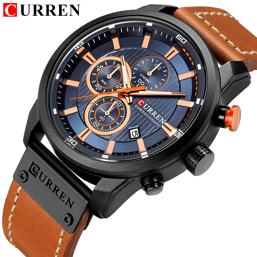 CURREN 8291 Herren-Quarz-Chronographenuhr, lässige Leder-Militär-Sport-Mode-Gentleman-Armbanduhr – Detail 25