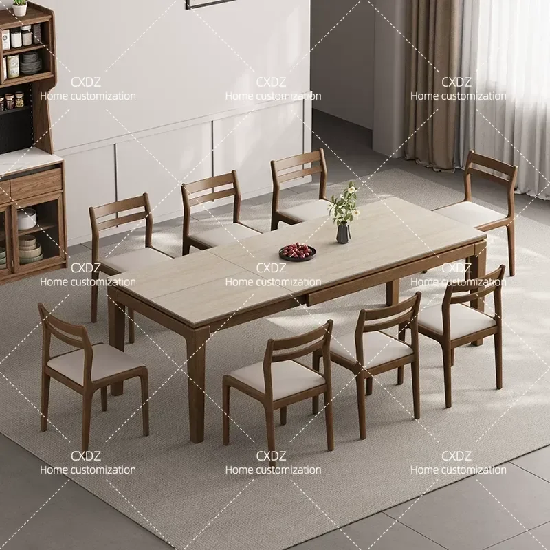 Travertine Slab Retractable Dining Table Multi Functional Invisible Foldable Rectangular Table for Small Apartment Modern
