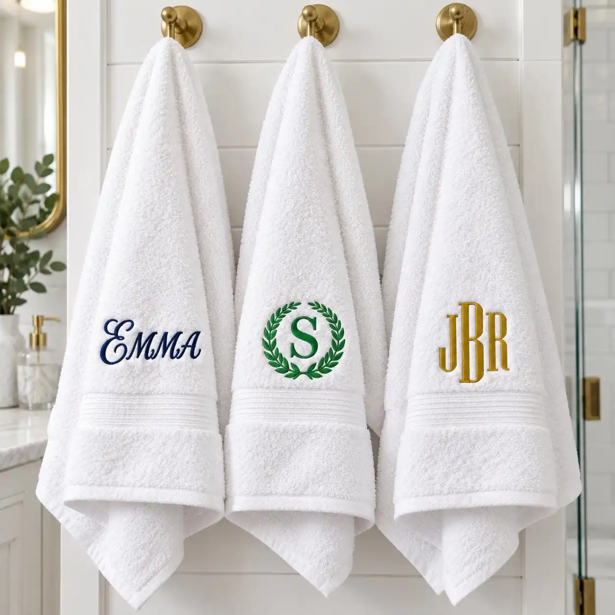 Custom Embroidered Bath Towels |   Personalized Embroidered White Cotton Bath Towel, Custom Name Embroidery/Initials/Logo Embroidery Custom Bathroom Gift.