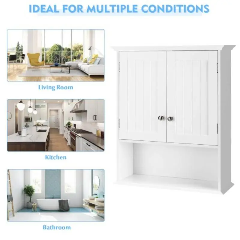 

Wall Mount Bathroom Cabinet Storage Organizer with Doors and Shelves-White