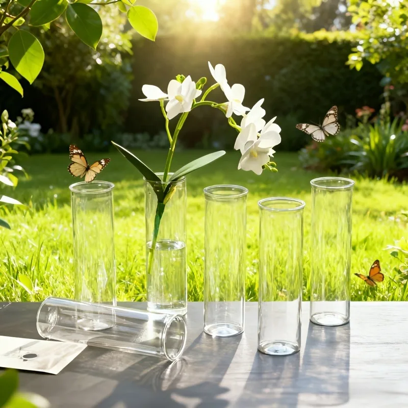 12/18pcs Transparent Cylindrical Plastic Vases Home Decor Flower-Wrapping Vases for Tabletop