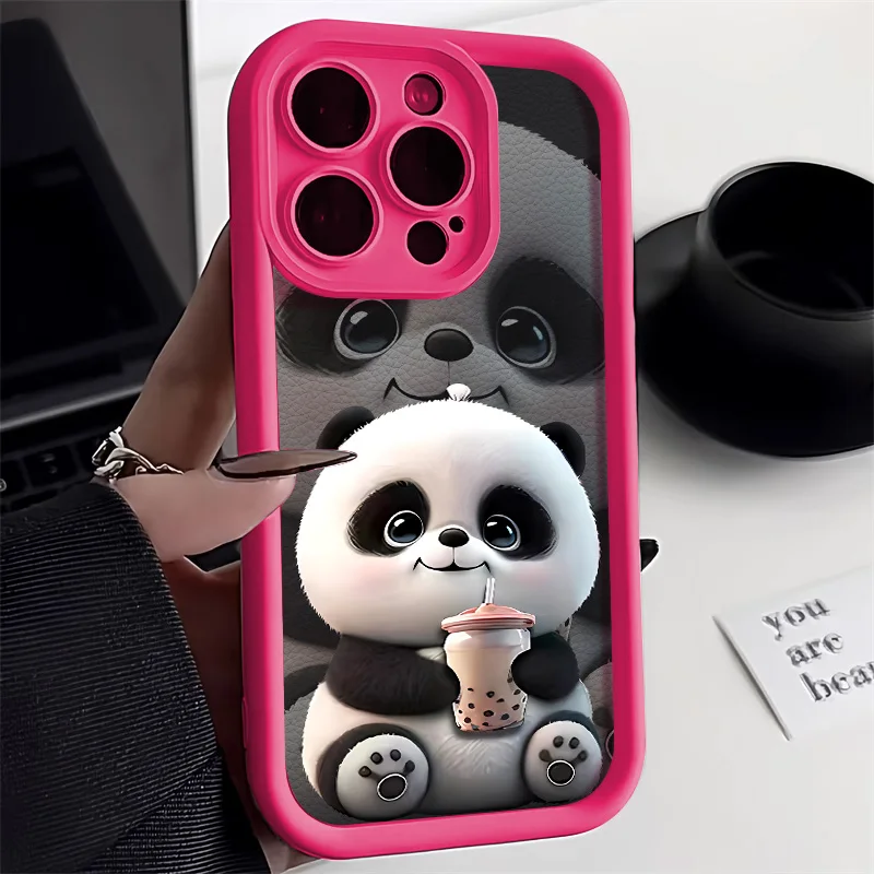 Candy Color Milk Panda Phone Case For iPhone 14 Pro Case iPhone 15 11 12 13 Pro Max XR XS 7 8 Plus SE Cute Korean Cartoon Cover