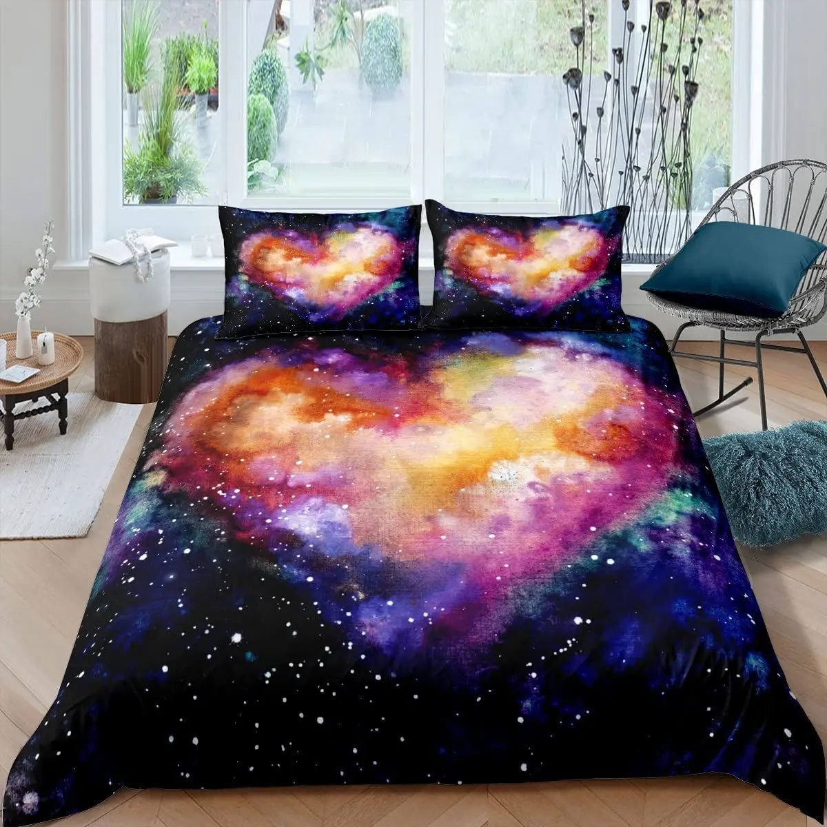 

Starry Sky Duvet Cover Set Love Heart Shape Pattern Polyester Quilt Cover King Queen Full Size For Kids Boys Girls Bedding Set