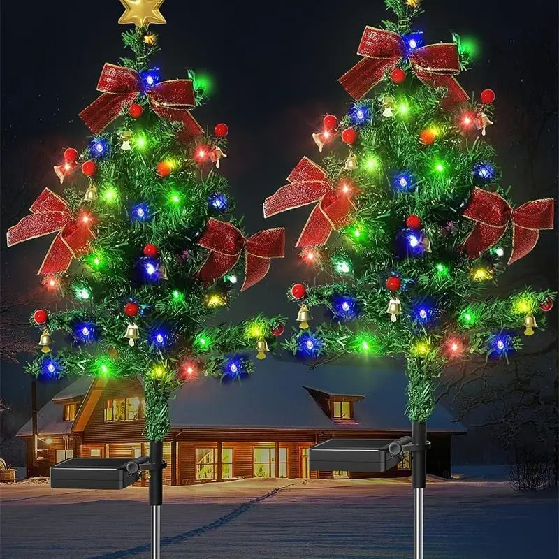 

Solar powered colored LED Christmas tree ground mounted lights, outdoor decoration Christmas lawn garden landscape lights