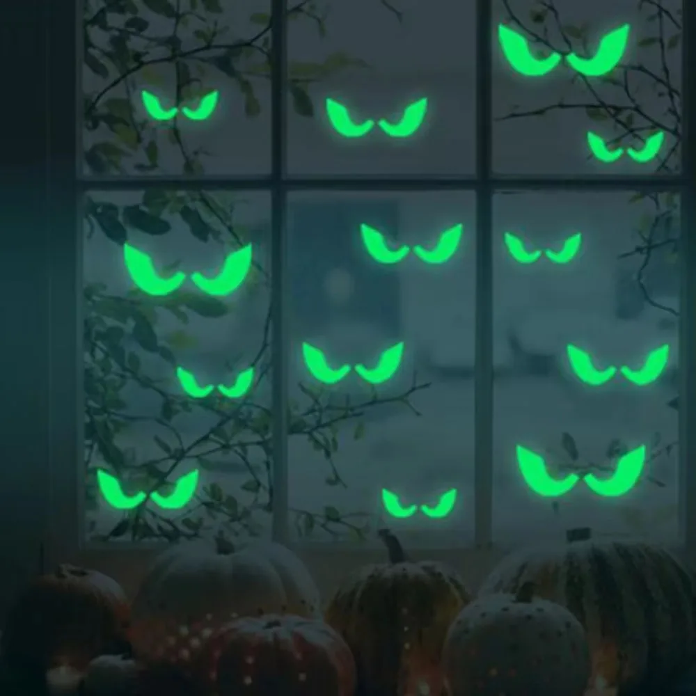 Halloween Luminous Wall Stickers,Glowing Eyes in The Window,Luminous Bats Ghost Pumpkin Window Stickers,Horror Home Decoration