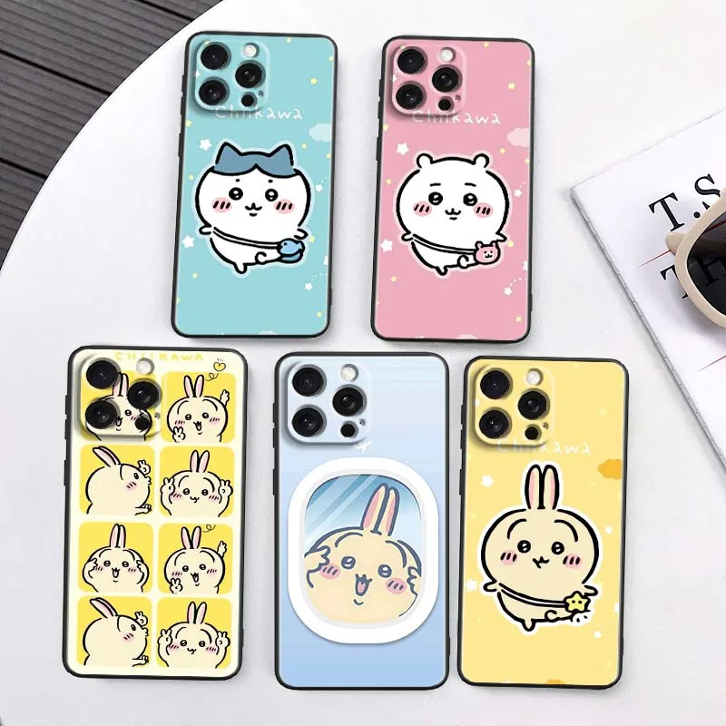 

Usagi Chiikawa Hachiware Cute For Apple iPhone 16 16E 15 14 13 12 11 XS X Pro Max Plus Black Soft Silicone Cover Phone Case