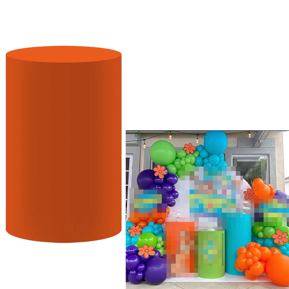 Orange Cylinder Pedestal Plinth Covers for Birthday Baby Shower Wedding Party Decorations,Elastic Fabric Props HP-108