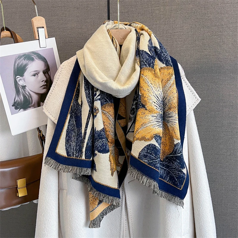 

Luxury Winter Print Scarf for Women Cashmere Warm Foulard Female Shawls Wraps Thick Soft Pashmina Bufanda Scarves Stole Blanket