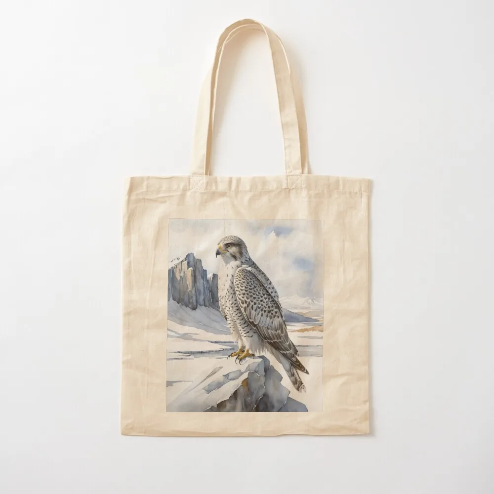 Watercolor Gyrfalcon in Arctic Stillness Tote Bag Shopper bag bags luxury women custom bags
