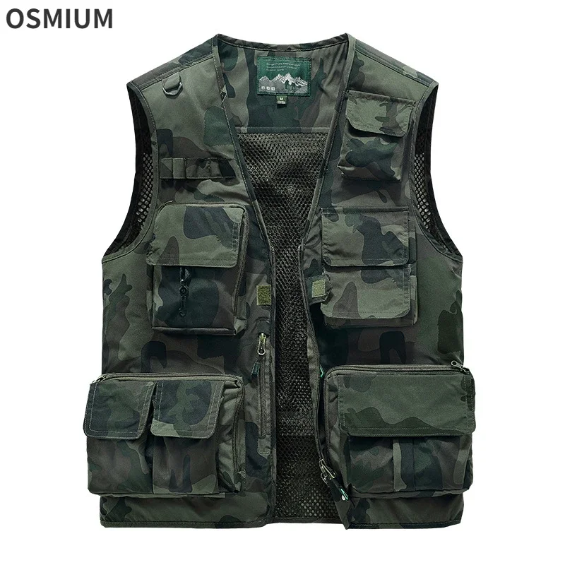 Summer Boys Training Fishing Camouflage Vest Plus Size Outdoor Casual Thin Workwear Vest Men Zipper Cargo Tactical Vest 5xl