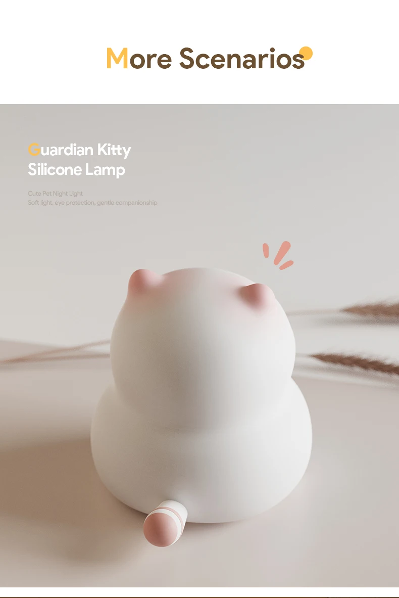 Guardian Kitty Silicone LED Night Lights USB Rechargeable Sleep Night Lamp Timing Bedside Room Decor Kids Baby Nightlight Gift