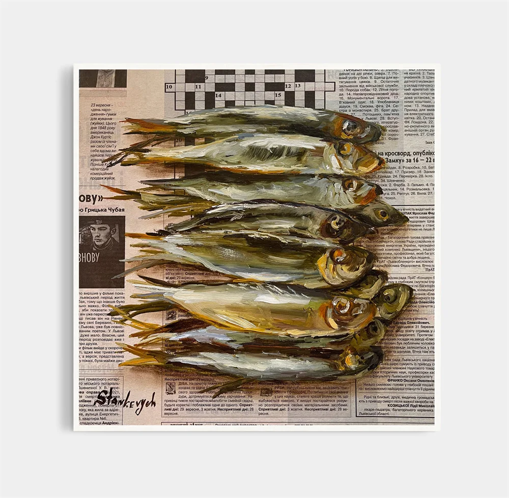 Fruit Dessert Seafood Home Room Decoration Canvas Painting Food Lover Square Picture on Vintage Art Newspaper