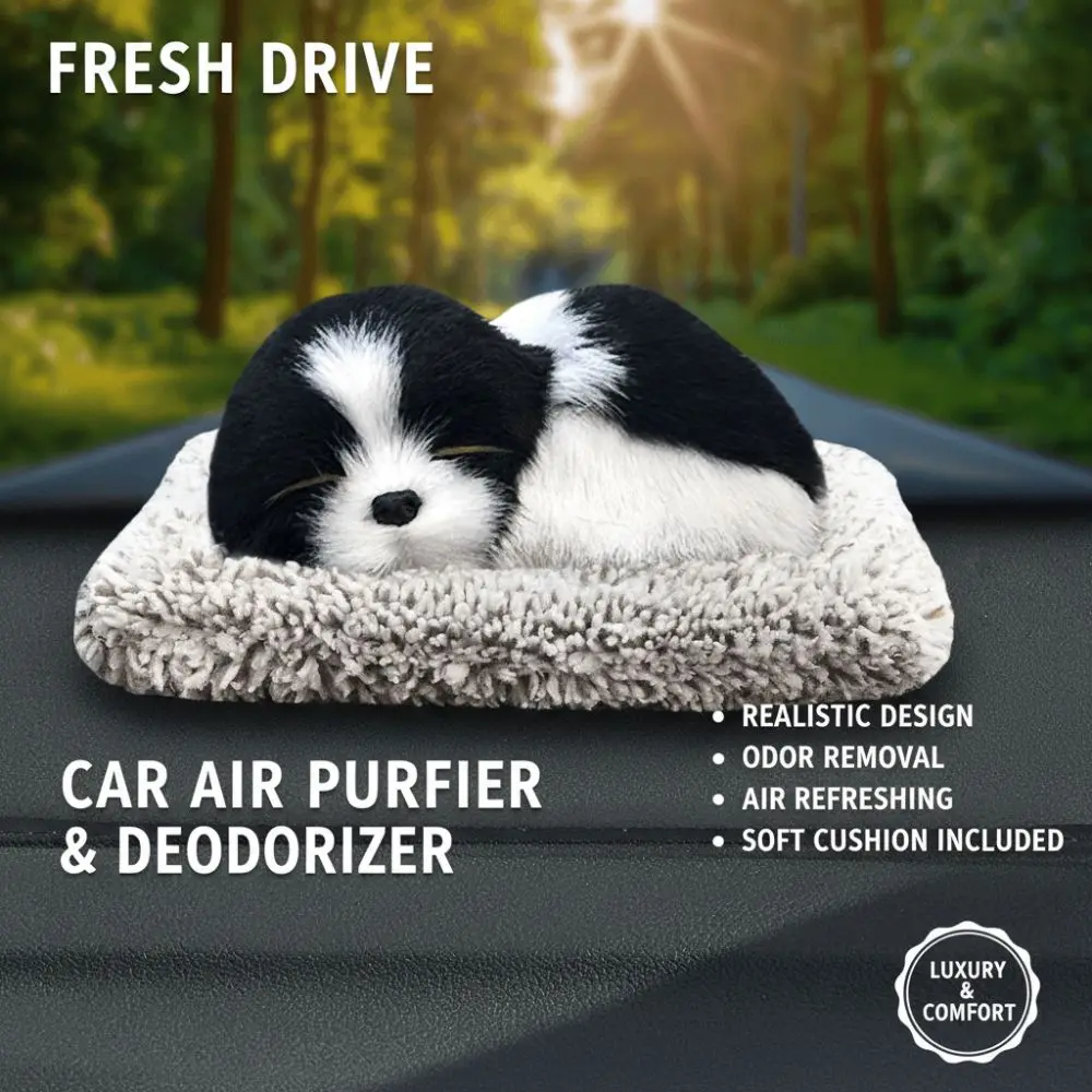 Plush Car Center Console Dog Figurines Deodorizes Simulation Sleeping Dog Figurine Toy Purifies The Air with Cloth Pad