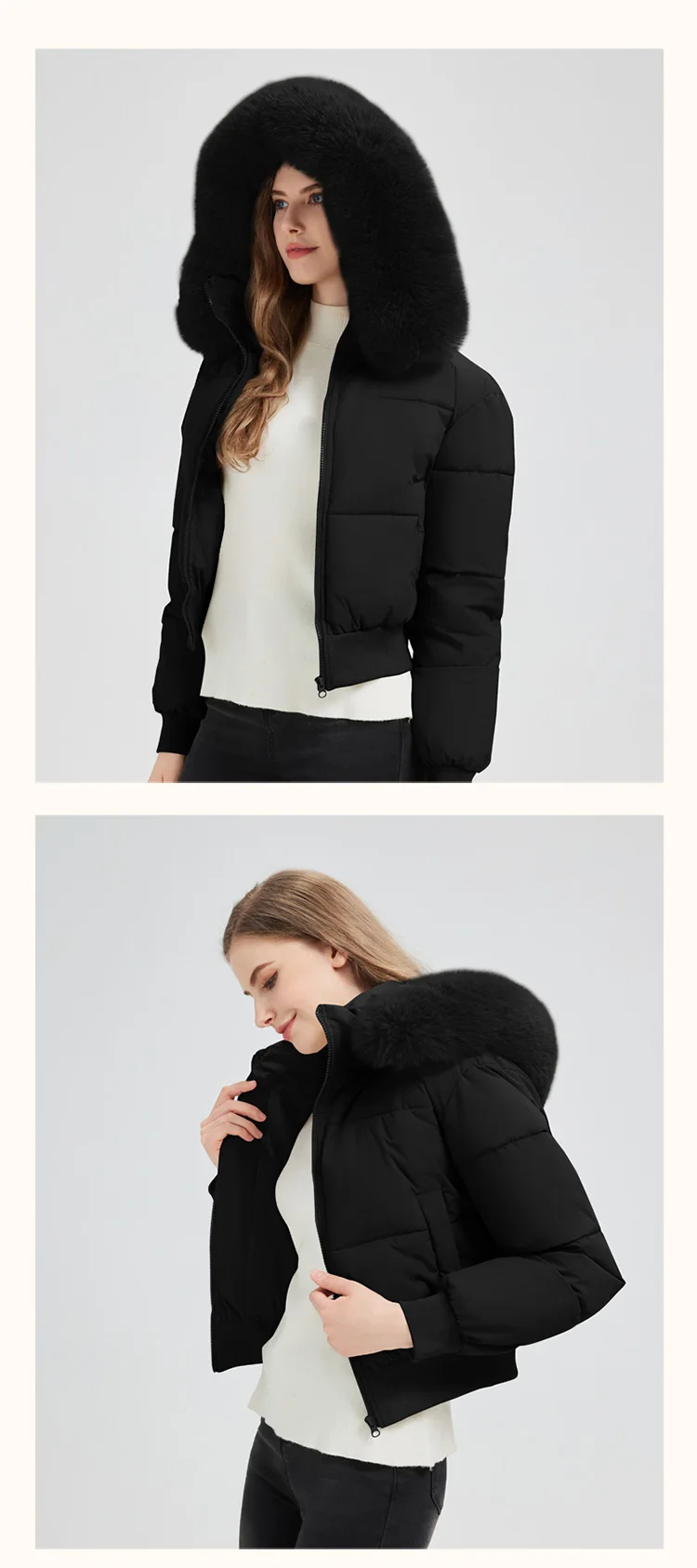 2026 Thicken Short Women's Winter Jacket Korean Style Down Cotton Coat Casual Warm Fur Hooded Cropped Parkas Chic Streetwear