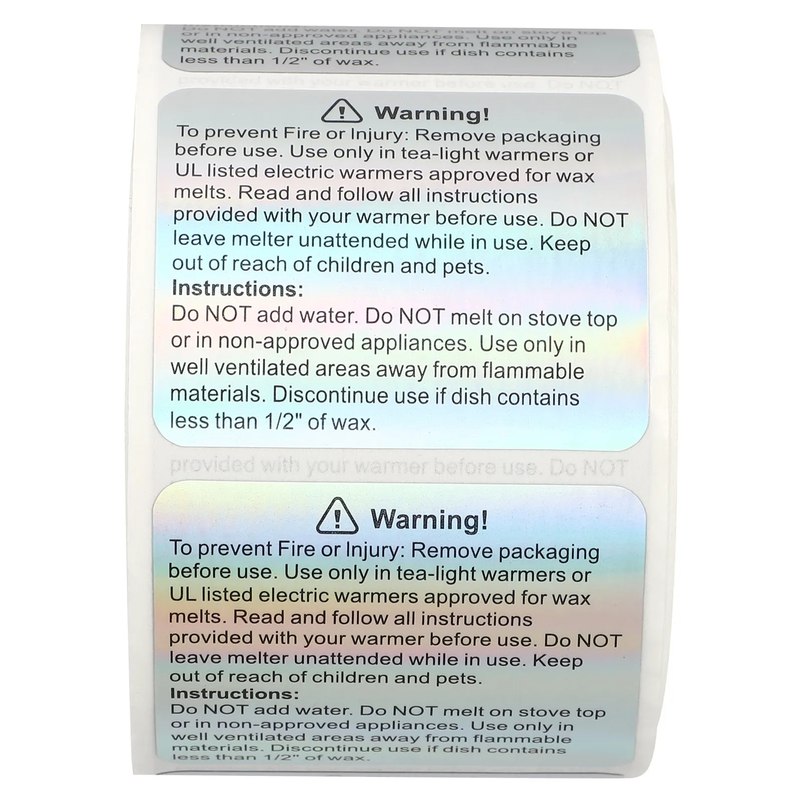 

500 Pieces Safety Labels 1 Roll Wax Melt Warning Stickers Smooth Surface Adhesive Warning Decal for Glass Wood