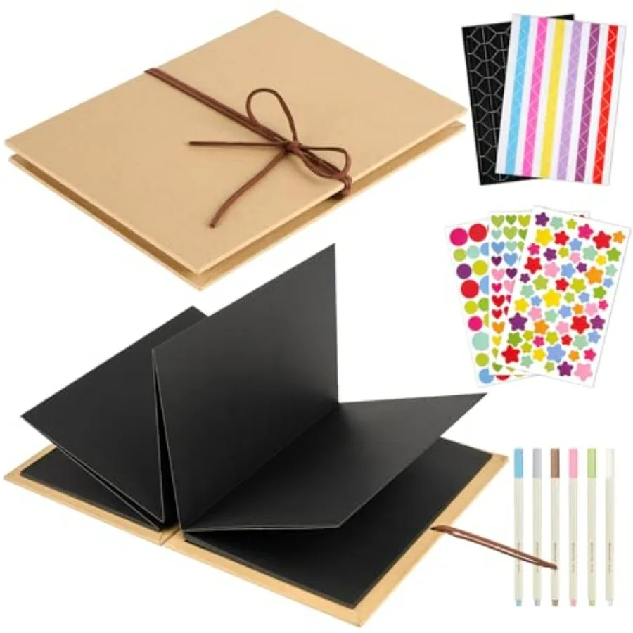 

6 x 8 Inch Small Scrapbook Album with Black Pages, Stretchable Folding Photo Album with DIY Accessories Kit, Hardcover Memory B