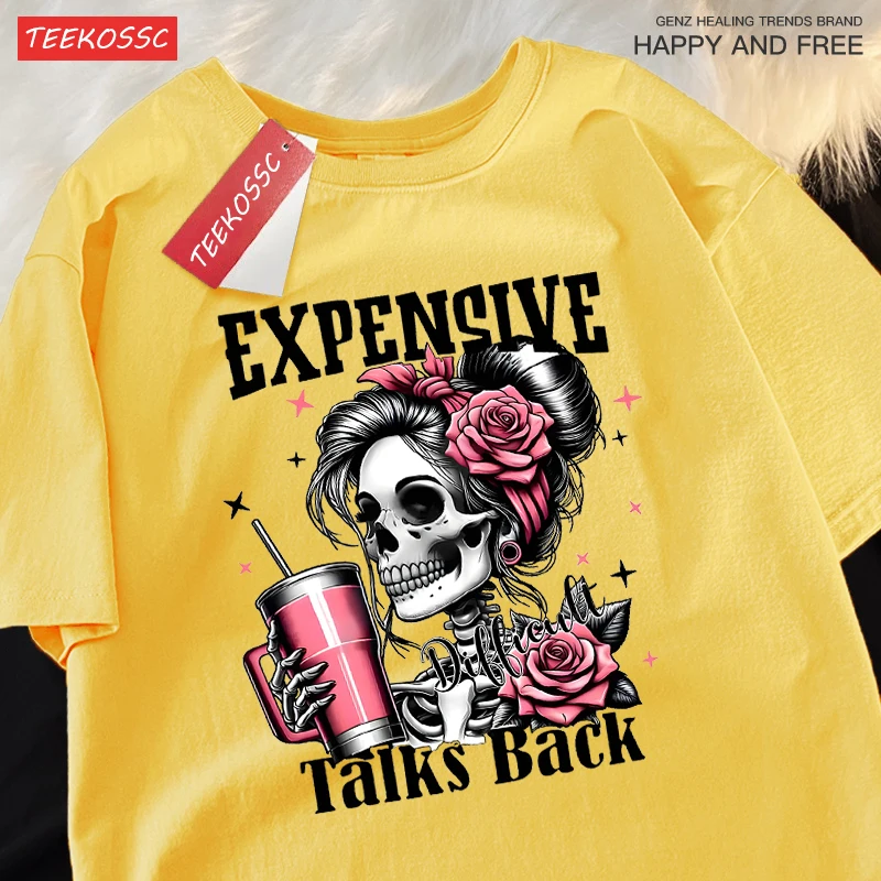 

Expensive Talks Back Funny Print Women T-Shirt Hip Hop Y2K Clothes All-Match Cotton T Shirt Female Oversize Summer Sportswear