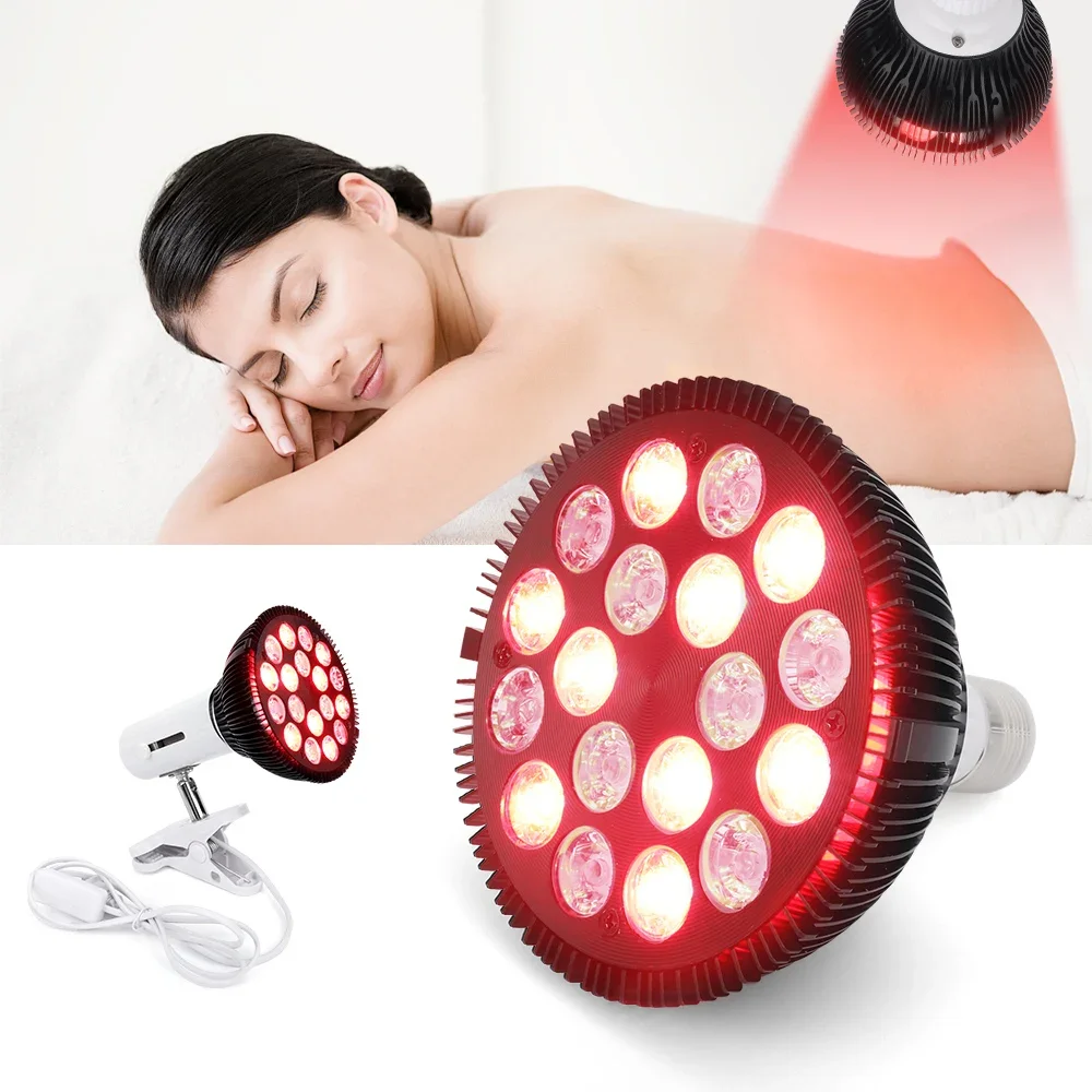 18 LED Lámpara de terapia de luz roja para la cara 54W Dispositivo de fisioterapia infrarroja con luz de belleza LED 660nm: 850nm para el cuidado de