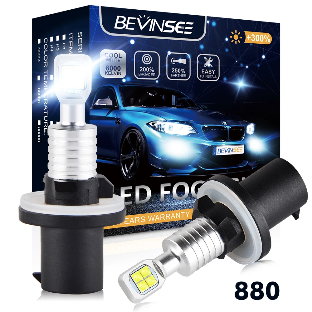 BEVINSEE 2PCS 880 H27W/1 LED Fog Lights 80W 1500LM DRL LED Bulb For Hyundai KIA Ford Subaru Nissan Jeep Dodge Cadillac GMC 12V