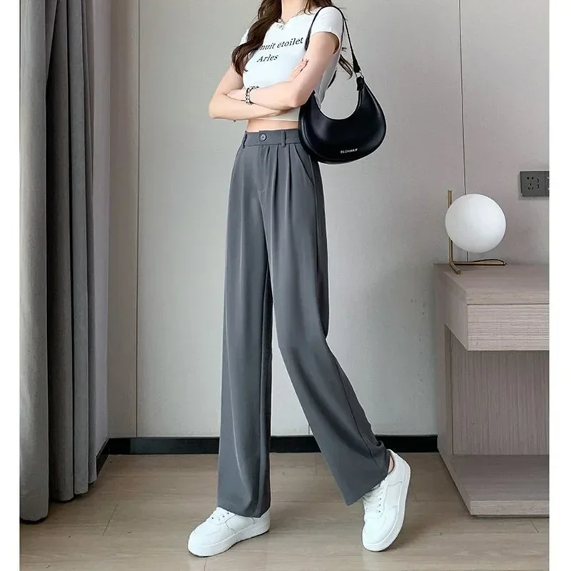 Women Suit Pants Lady Baggy High Waist Wide Leg Solid Color Trousers Female Designer Straight Leg Mom Classic Office Pant Slacks