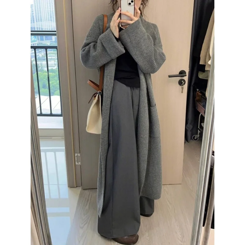 

Mid-Long Cardigans Shoujo Womens Spring French-Style Boho Illusion-Two-Pieces Textured Burnout Fine Slim Ropas V-Nek Lightweight