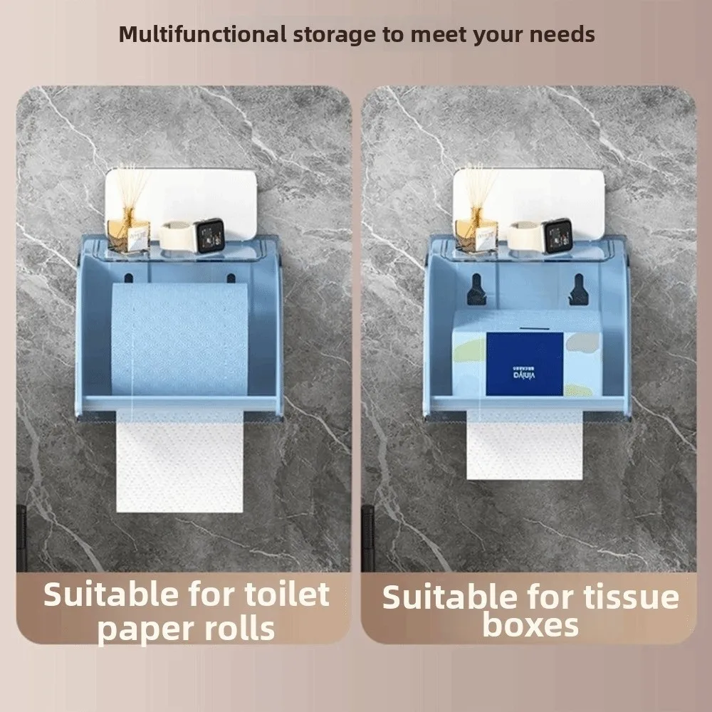 Waterproof Toilet Paper Holder Strong Bearing Capacity Flat Top Wall Mounted Tissue Case Clear Cover Self Adhesive view 4