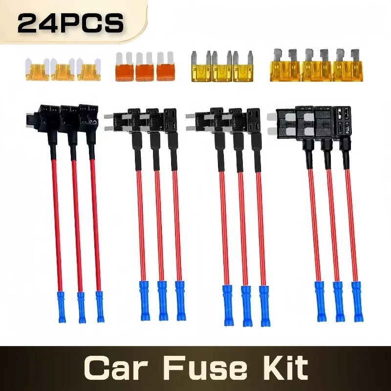 24PCS 4 types of 12V additional circuit adapters and fuse kits - tap car fuse holder with MICRO2 Mini ATC ATS thin tap adapter