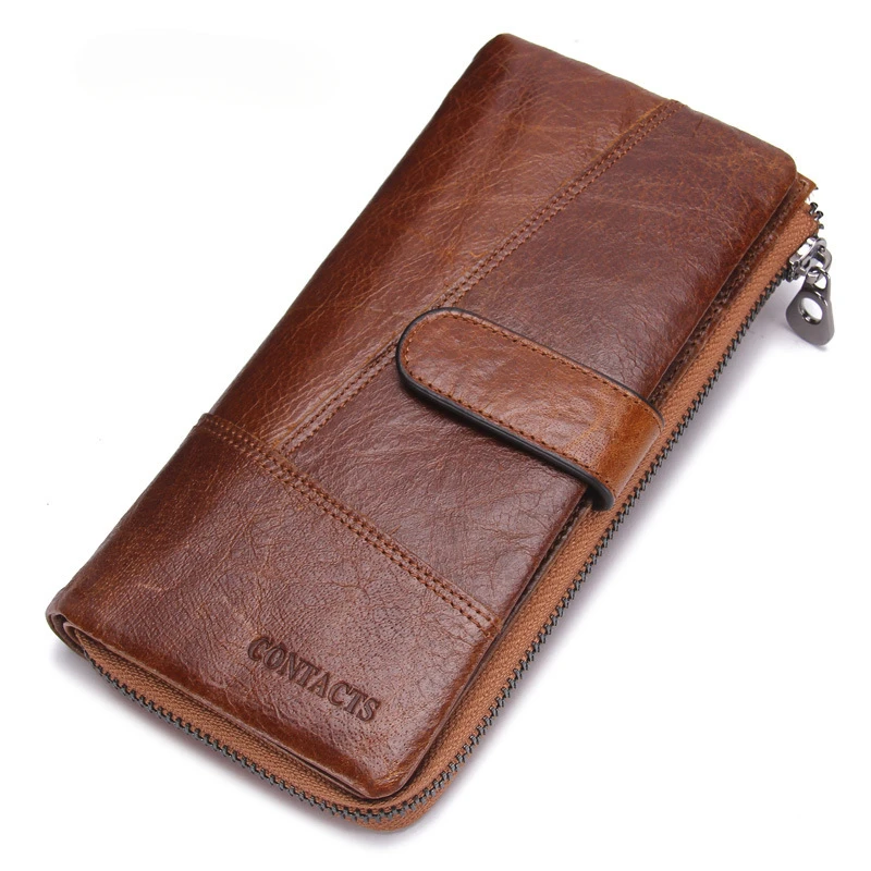 

Long First Layer Cowhide Men's Wallet Fashionable Casual Multifunctional Card Zipper Clutch Storage Bag Black Brown