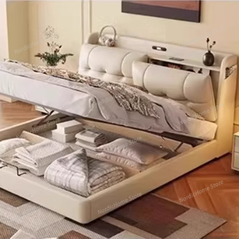 Soft Storage Space Double Bed Drawers Frame Wood Modern Pliable King Double Beds Luxury Metal White Cama De Casal Bedroom Stuff