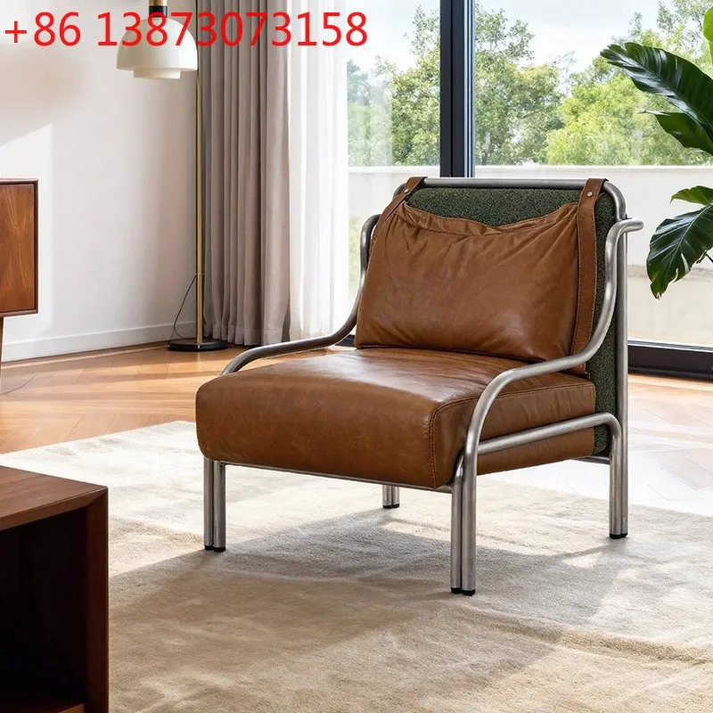 

Средневековое кожаное кресло-софа для отдыха, из нержавеющей стали, с коричневой кожаной обивкой, для кабинета, кафе, B&B