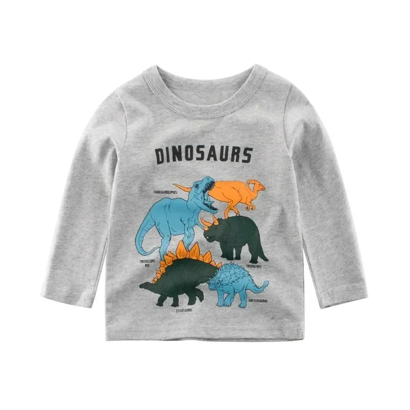 Cartoon Dinosaurs T Shirt Boys Clothes 2025 Autumn New Children's Casual Long Sleeve Cotton T-Shirts Kids Top Bottom Shirt 2-9Y