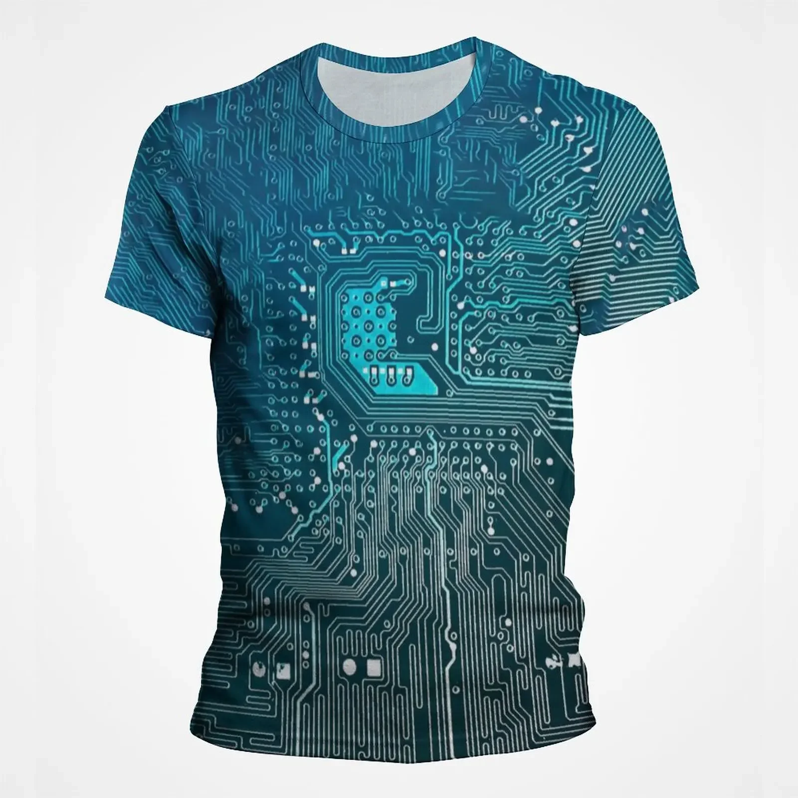 Herren-T-Shirt mit 3D-Leiterplatten-Motiv, realistisches elektronisches Chip-Motherboard-Muster, Kurzarm-T-Shirt im Technologie-Stil, Street-Top – Detail 15
