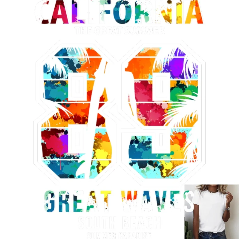 California Summer Style '89 Digital Heat Transfer White Ink Iron - on Transfer, Suitable for T - Shirts/Canvas Bags, Bohemian