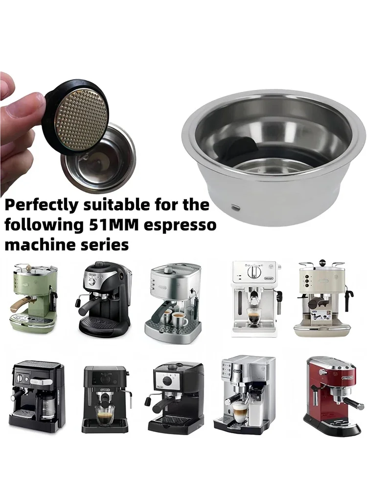 51mm Pressurized Dual Wall Basket 2 Cup Filter Basket for Delonghi Dedica EC685 EC680 EC695 EC820 EC850 EC860 ECF01 ECO310