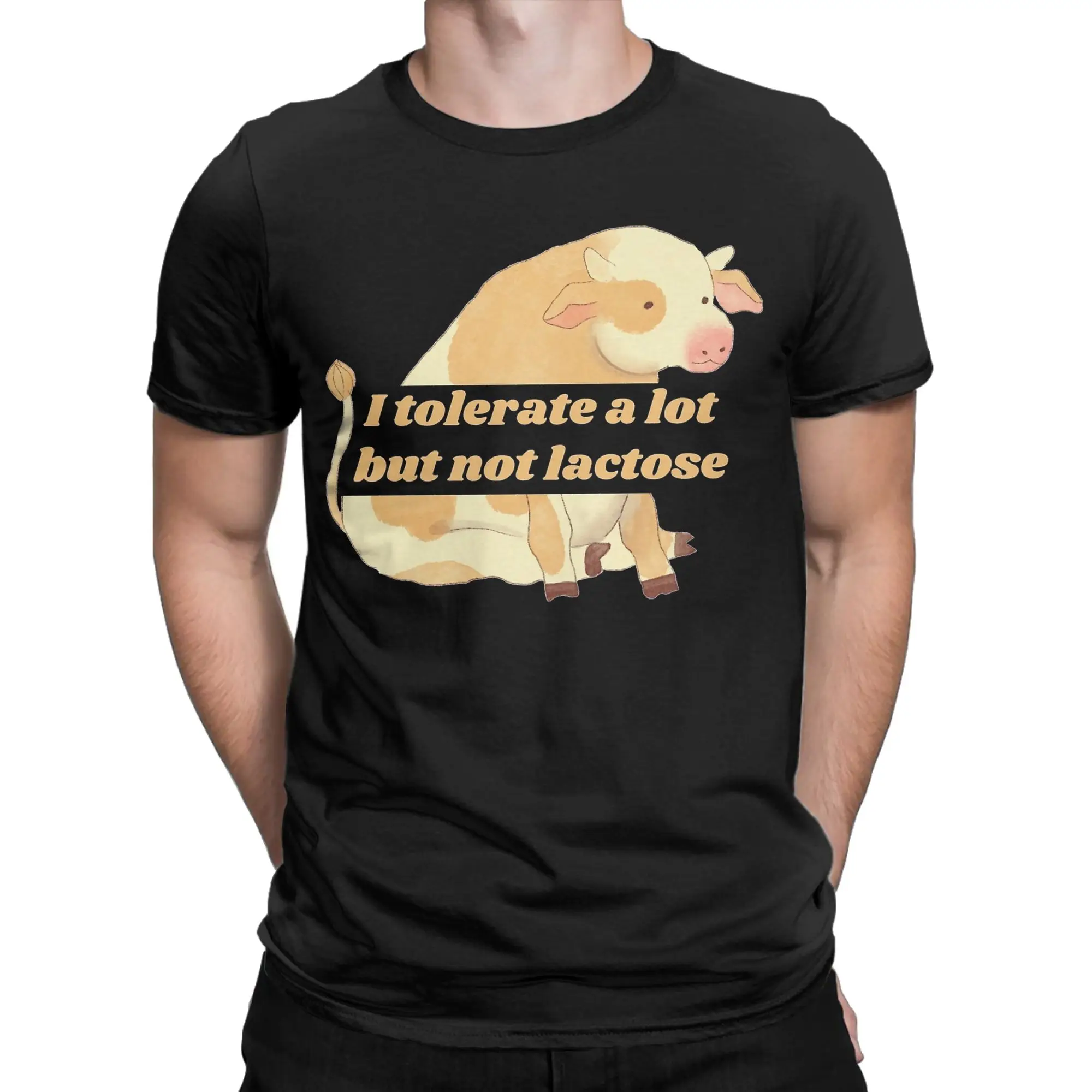 Funny I Tolerate a Lot but Not Lactose Cute Cow T-Shirts Men Crewneck 100% Cotton T Shirts Short Sleeve Tee Shirt Plus Size Tops