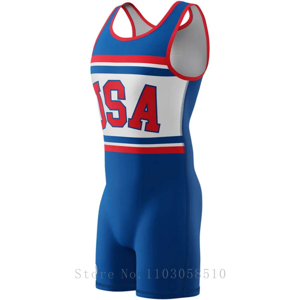 USA WrestlingMart Freestyle Wrestling Suit Men Professional Competition Training OnePiece Weightlifting Clothes Free Style Bouts