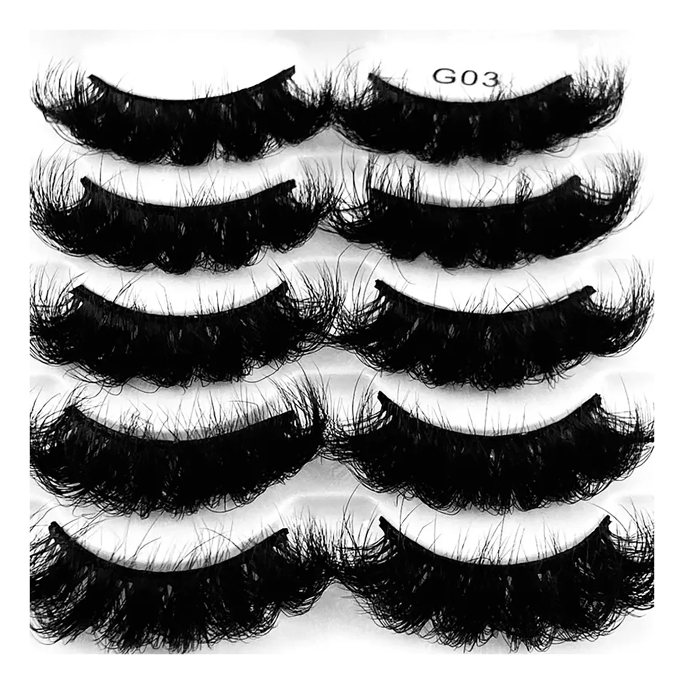 ふわふわつけまつげ5組、人工の太くてふわふわしたまつげ、8D自然な外観、美しく魅力的