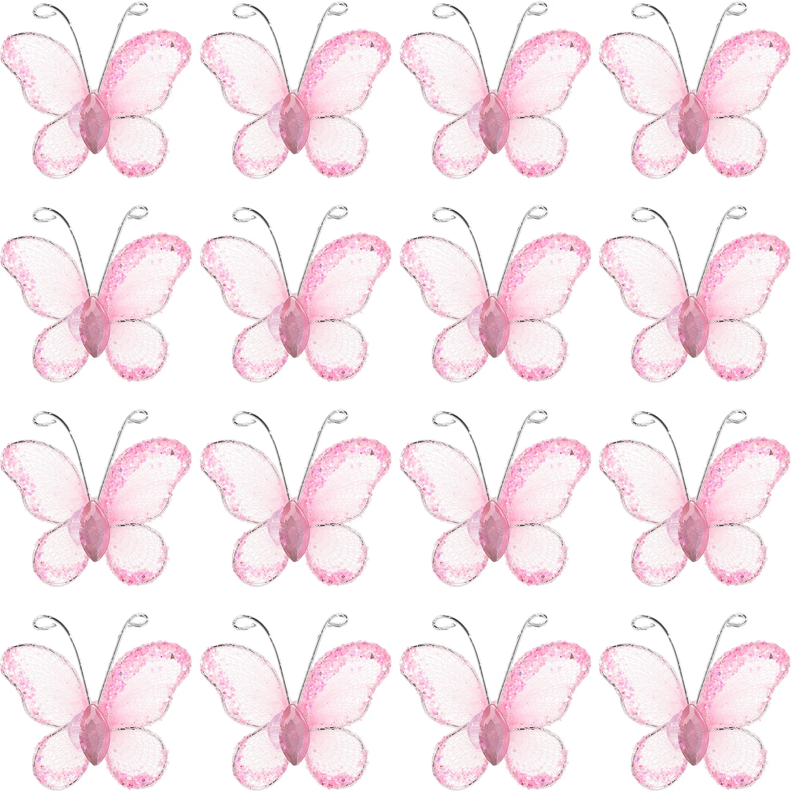 

50 Pcs Mesh Butterfly Decoration Pink Wired Glitter Garland DIY Sewing Fabric Wedding Favors Craft Suite Office 3x3cm