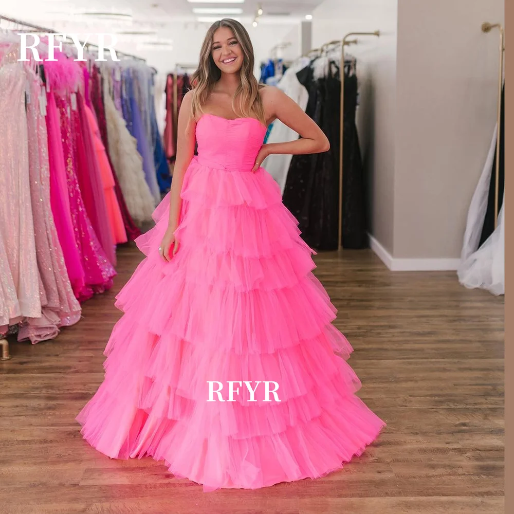 

RFYR A Line Prom Dress Puffy Evening Gowns Multilayers Princess Ball Gowns Gala فساتين مناسبة رسمية Customized