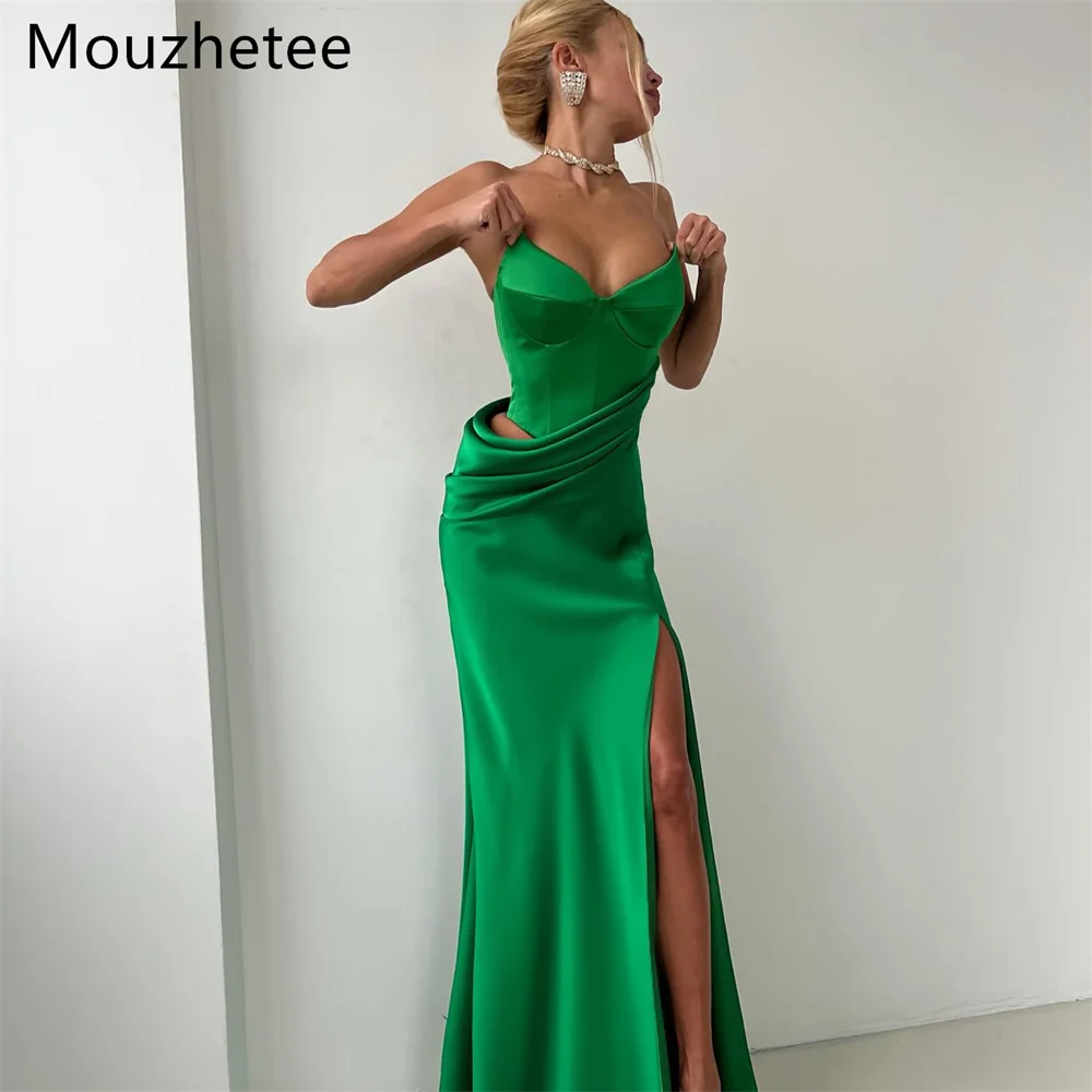 

Mouzhetee Mermaid Strapless Green Satin Elegant Evening Dresses Formal Dresses for Women Side Split Prom Gowns Custom Made 2025