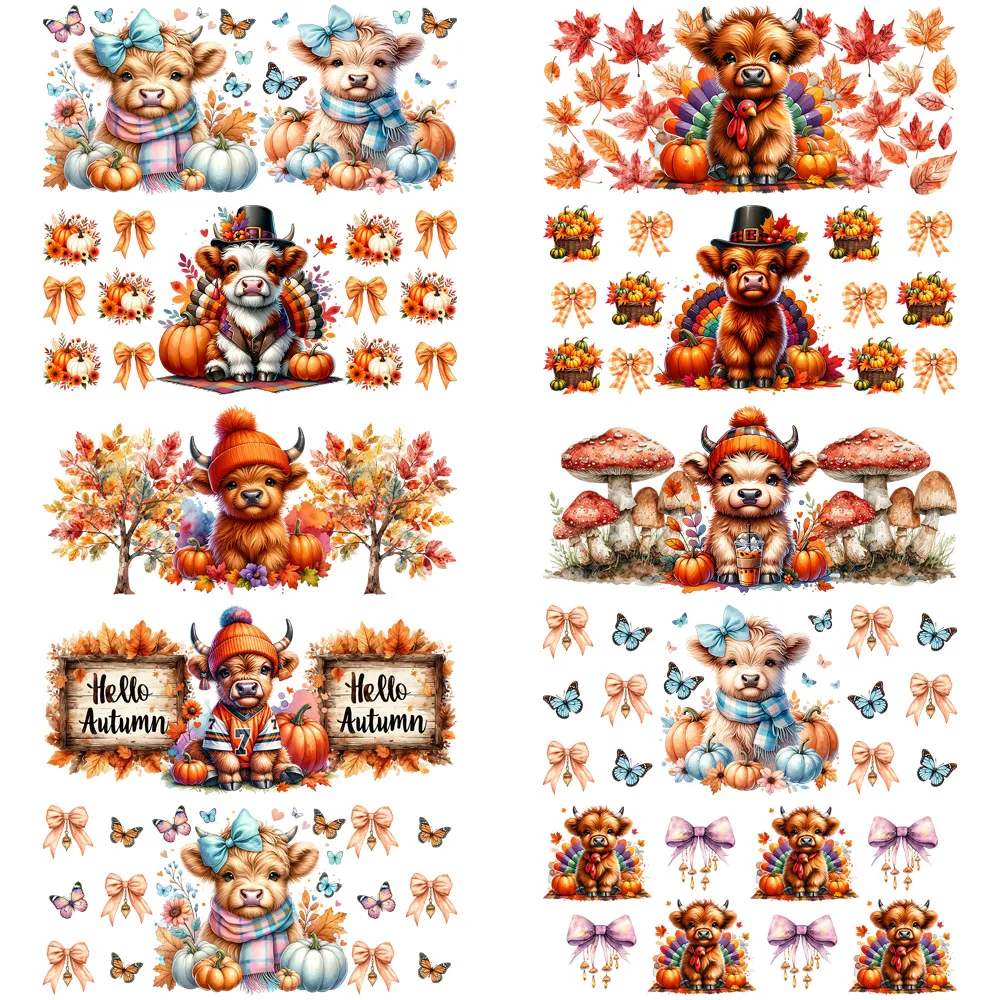 The Highlanders Pattern UV DTF 3D Sticker for 16oz Libbey Cup Autumn Vibe Highland Cattle Design Cup Wraps Adhesive 3D Sticker