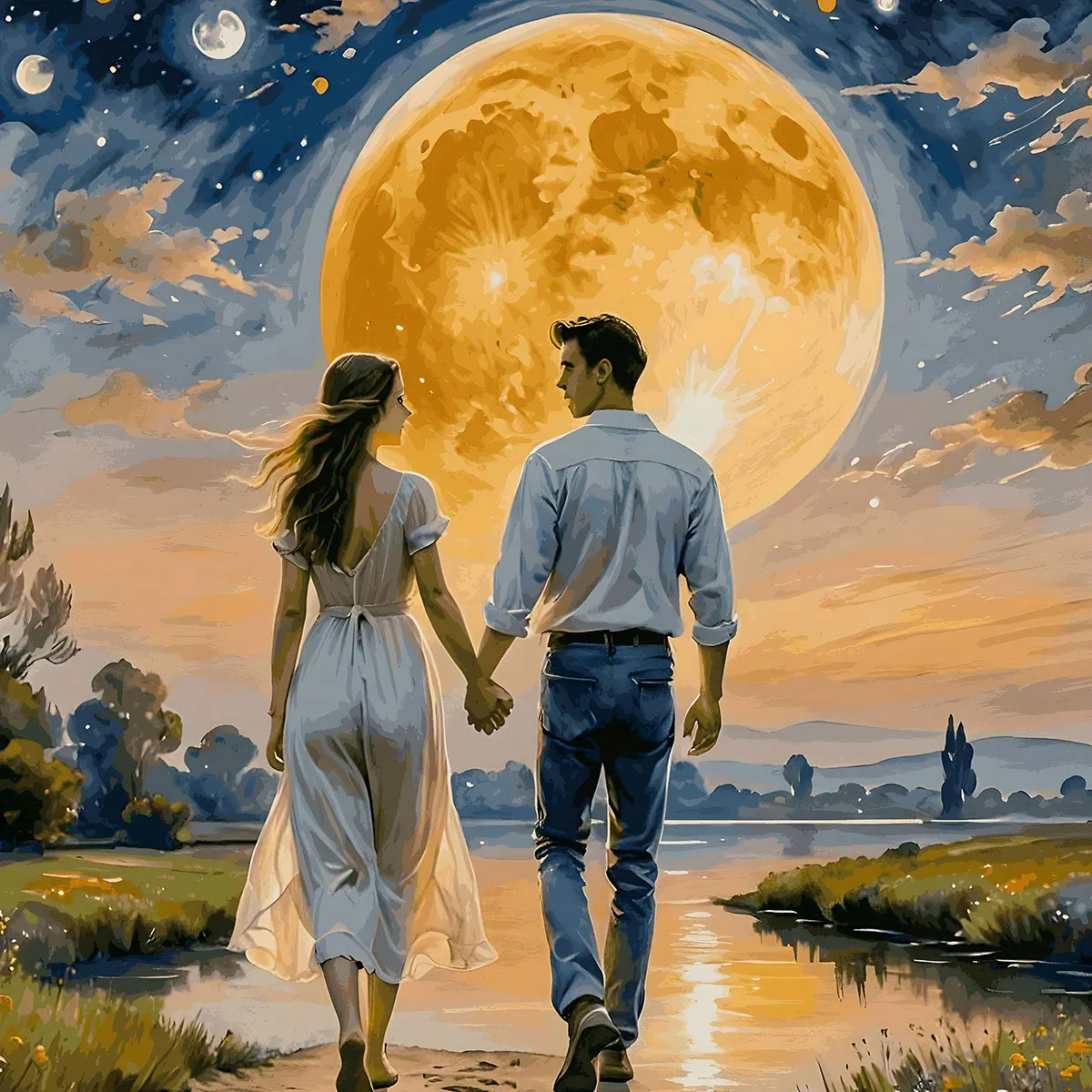 Professional Art Use 1pc Adult Painting by Numbers Kit Featuring a Romantic Love Theme Under The Stars And Moon. This Easy Acrylic Painting Kit Is Perfect for Home Wall Decoration And Makes an Ideal Gift Choice for Birthdays, Valentine'S Day