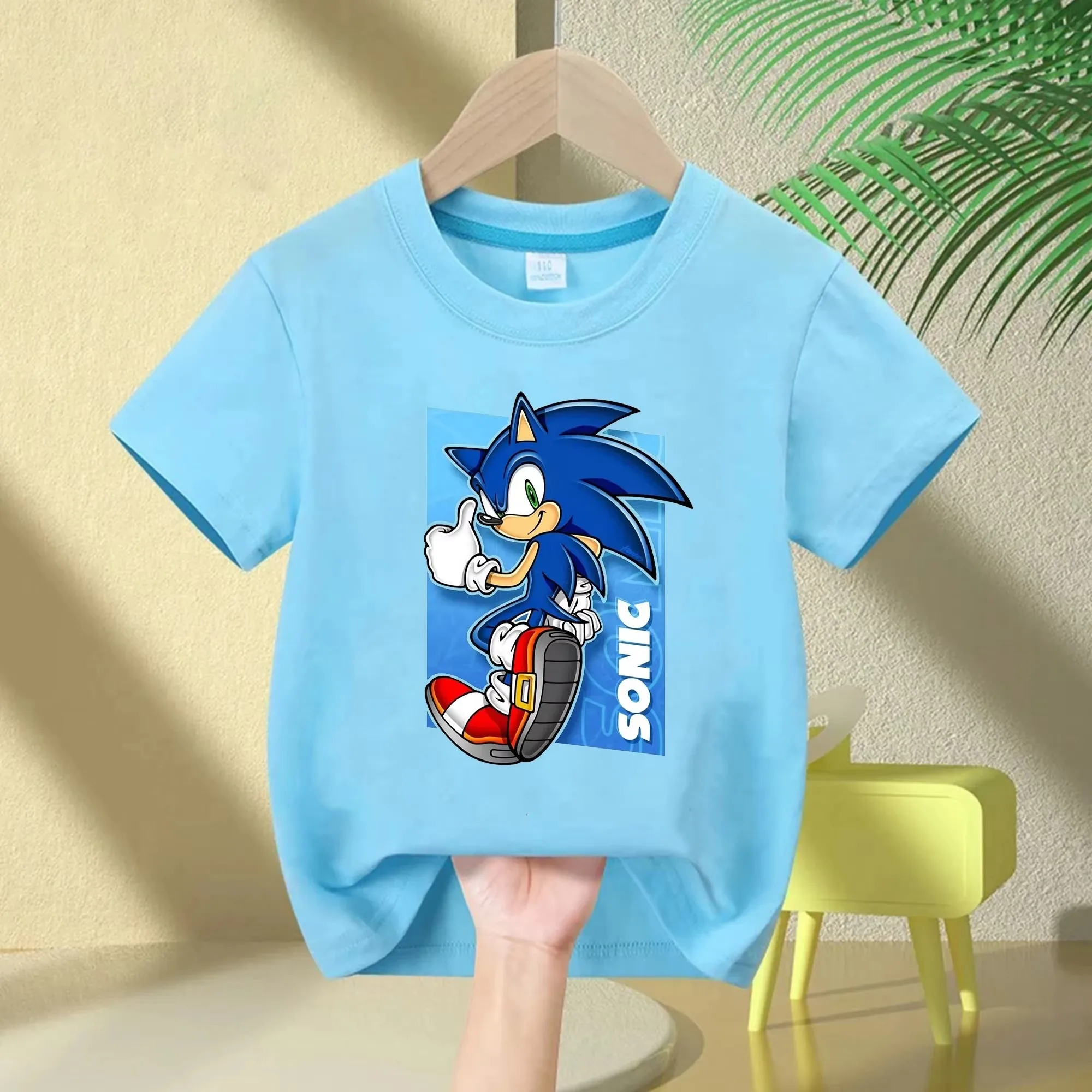 Cartoon Sonic Kids Cotton T-shirt Boys Girls White Short Sleeve Game Hedgehog Print Casual Children Tee
