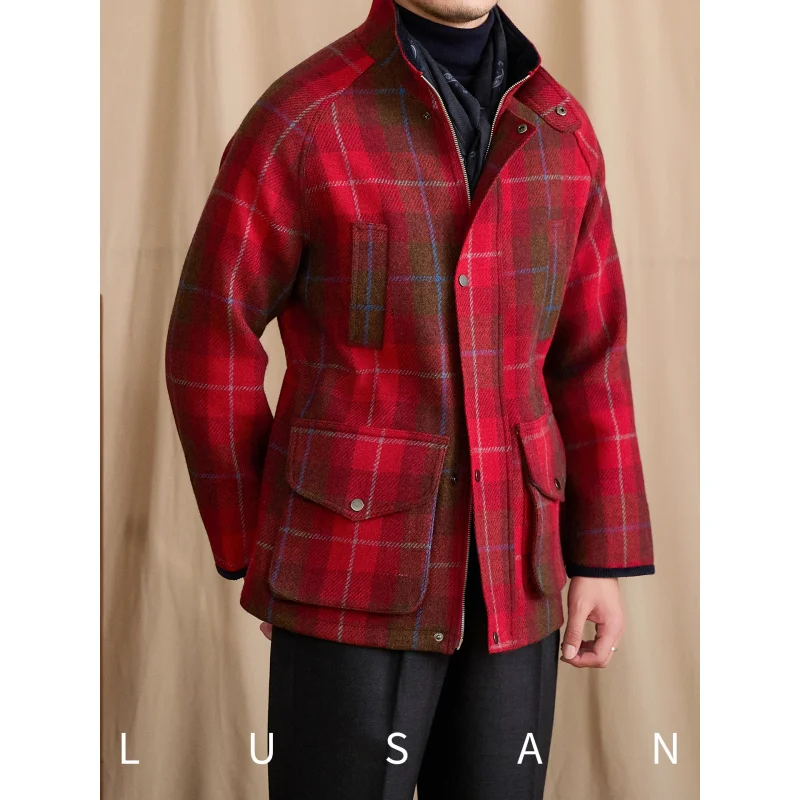 

Джентльменская повседневная охотничья куртка в итальянском стиле с застежкой на талии, 100% шерстяная облегающая куртка с воротником-стойкой для модных мужчин