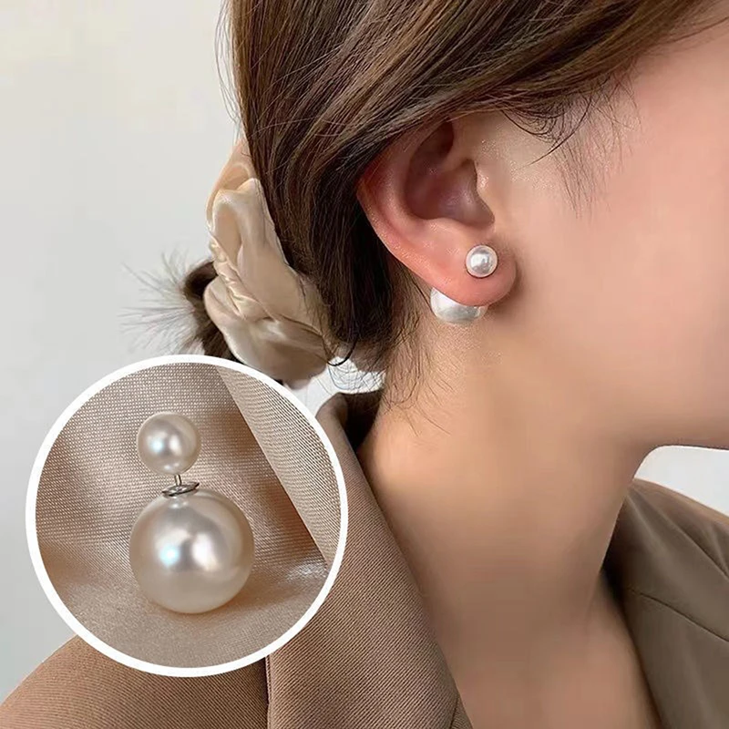 Simple Delicate Two-sided Imitation Pearl Ear Stud Earrings for Women Bijoux Korean Boucle Wedding Party Jewelry Girl Gifts