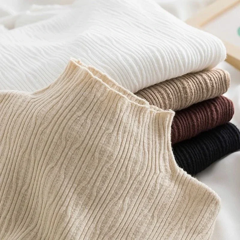 Elegant Chic Mock‑Neck Knit Base Sweater Fall Winter Warm Women Pullover Korean‑Style Layering Long‑Sleeve Tops