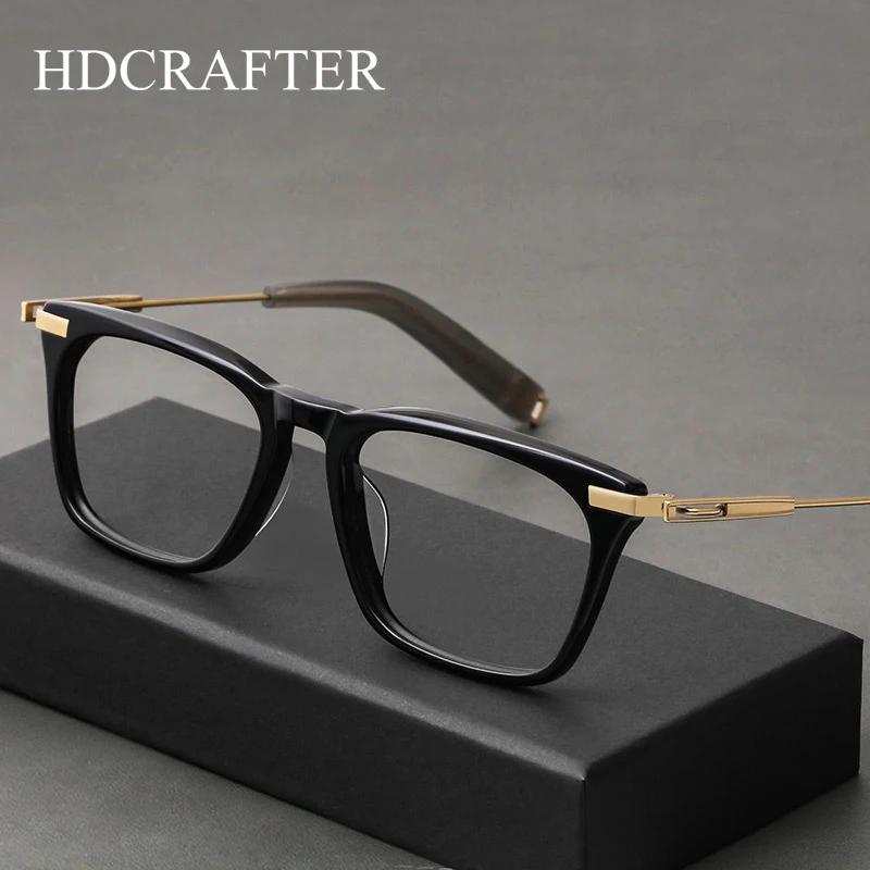 

HD Vintage Acetate Titanium Eyeglasses Frames Men Big Face Square Eyewear Myopia Prescription Eyeglasses Frame Optical Lenses
