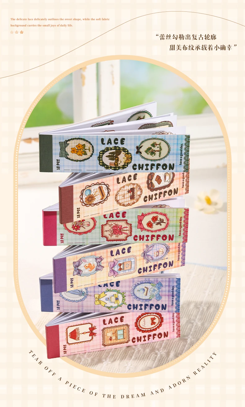 Journal GO 18pcs Lace Chiffon Stickers Vintage Scrapbooking Decorative Decals Planner Card Craft Making Retro Materials