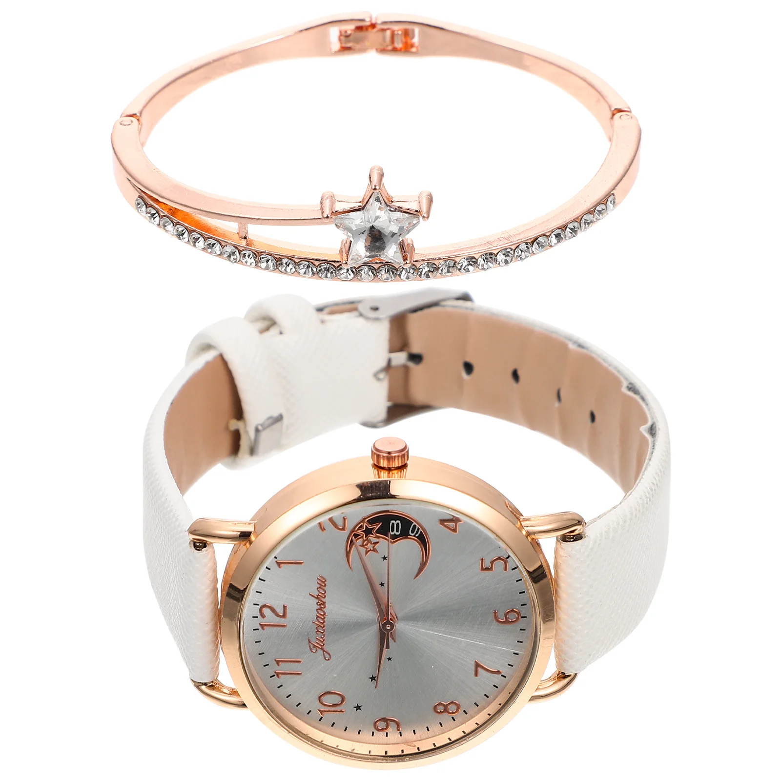 

1 set Moon Pattern Set Watch And Bracelet Small Watches Women Vintage PU Women Festival Gifts Alloy Wrist Fashion Gifts